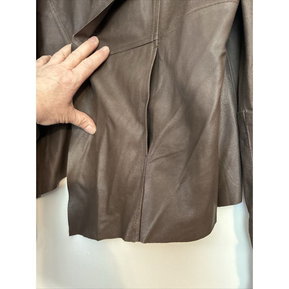 Neumann Marcus Brown Leather Open From Cascade Ruffle Zippered Sleeves - Picture 5 of 13